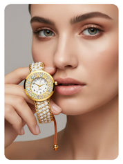 LOOKHAA Women Gold-Toned Dial Analog Watch With White Braided Strap lookhaa