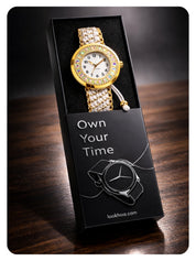 LOOKHAA Women Gold-Toned Dial Analog Watch With White Braided Strap lookhaa