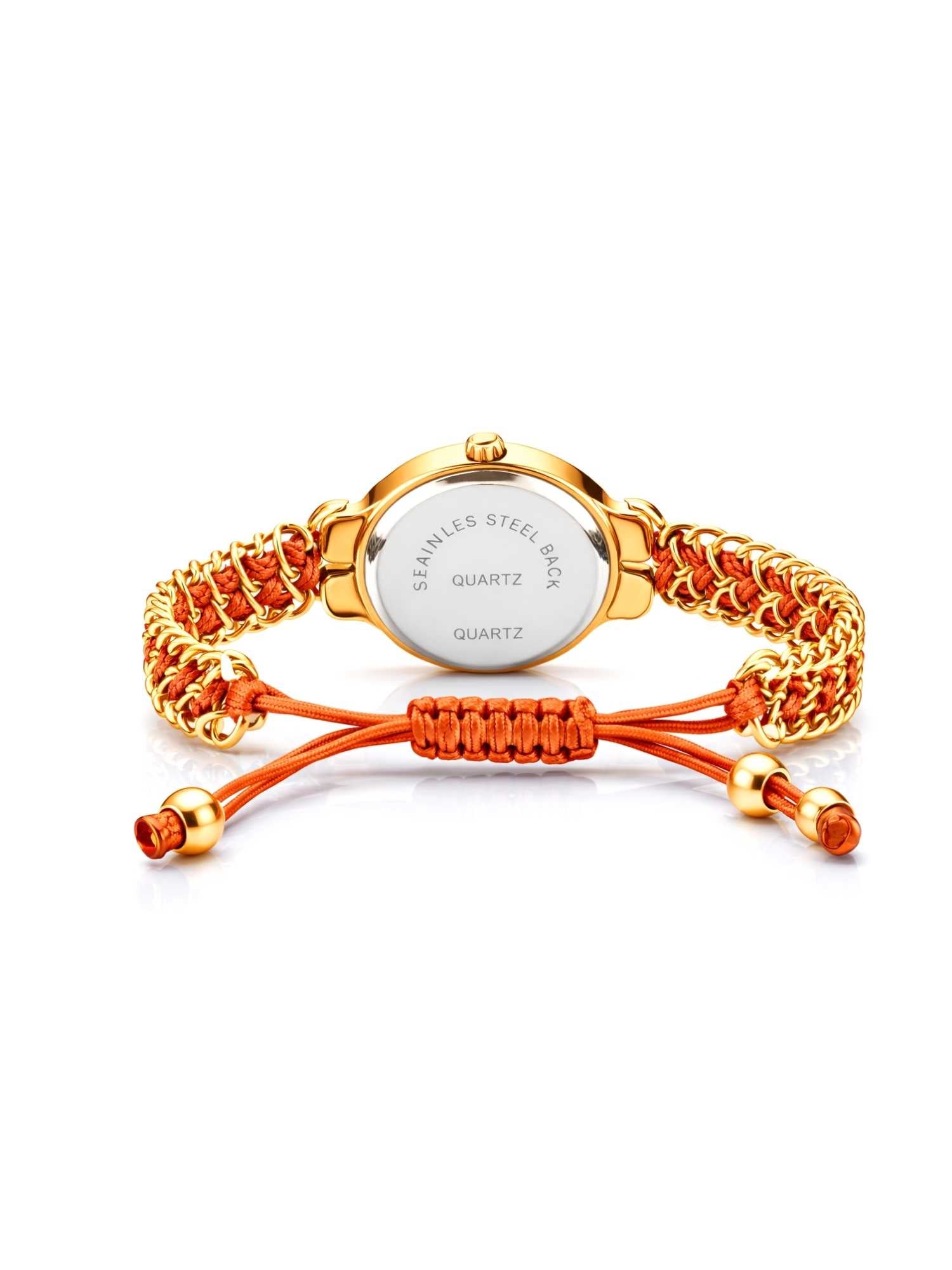 LOOKHAA Women Gold-Toned Dial Analog Watch With Orange Braided Strap lookhaa
