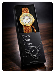 LOOKHAA Women Gold-Toned Dial Analog Watch With Orange Braided Strap lookhaa