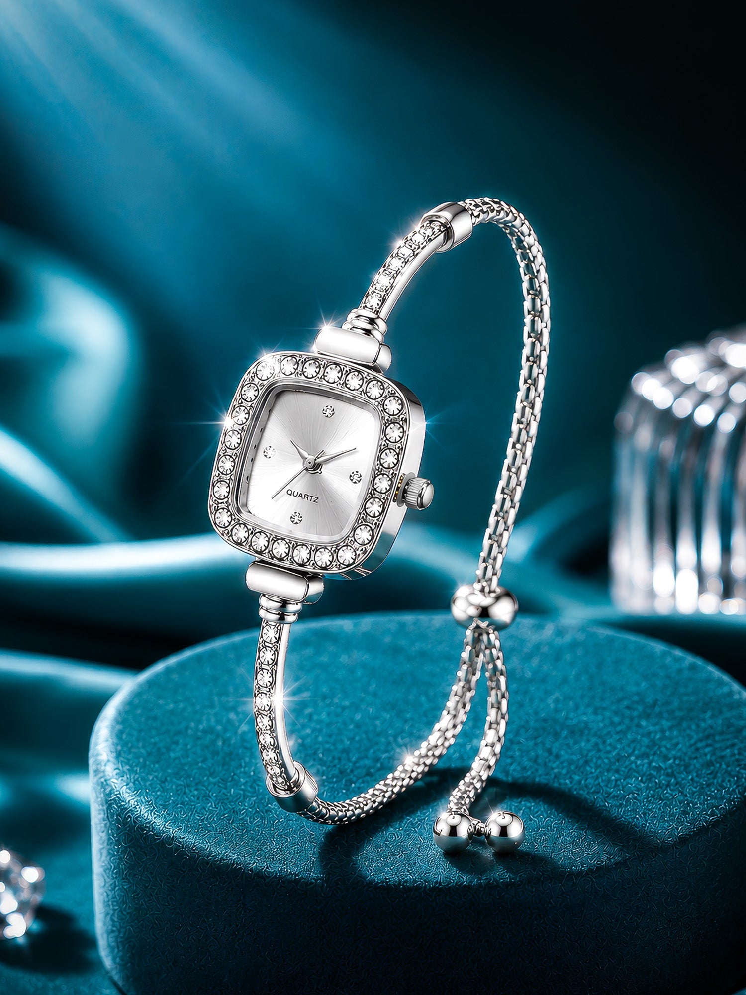 LOOKHAA Women's Silver Square Dial Crystal Bracelet Analog Watch lookhaa