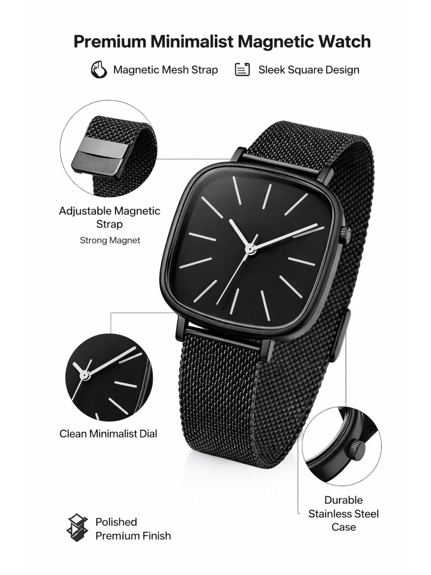 LOOKHAA Women Black Magnetic Bracelet Analogue Watch lookhaa