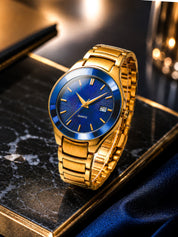 LOOKHAA Women Gold-Toned & Blue Textured Dial Analogue Watch with Date Display lookhaa