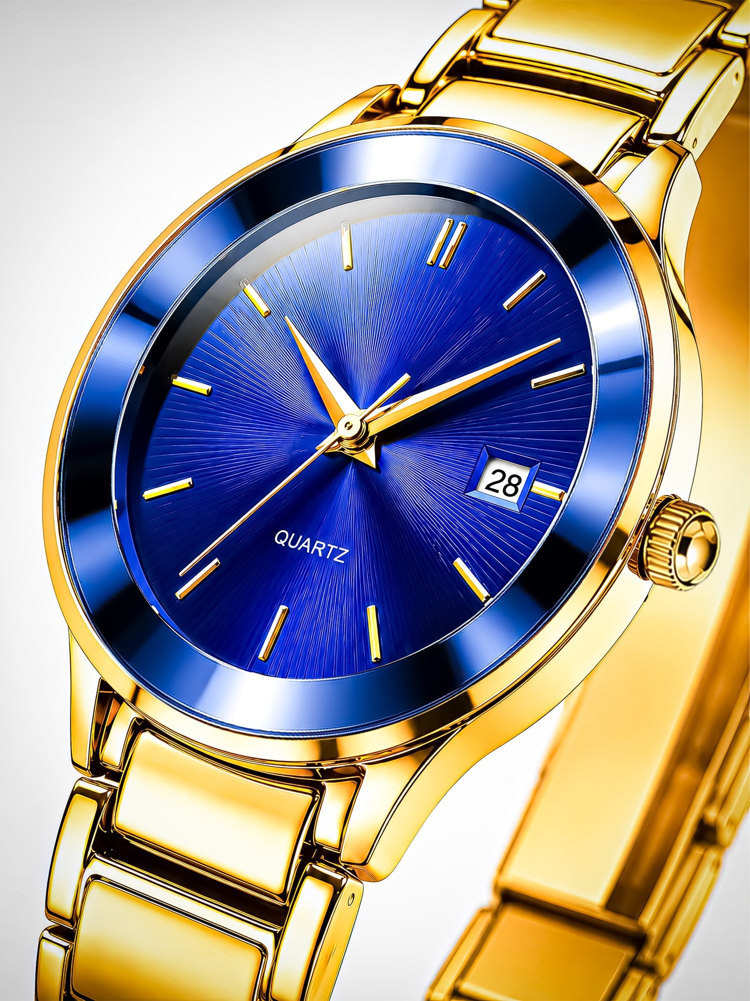 LOOKHAA Women Gold-Toned & Blue Textured Dial Analogue Watch with Date Display lookhaa