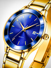LOOKHAA Women Gold-Toned & Blue Textured Dial Analogue Watch with Date Display lookhaa