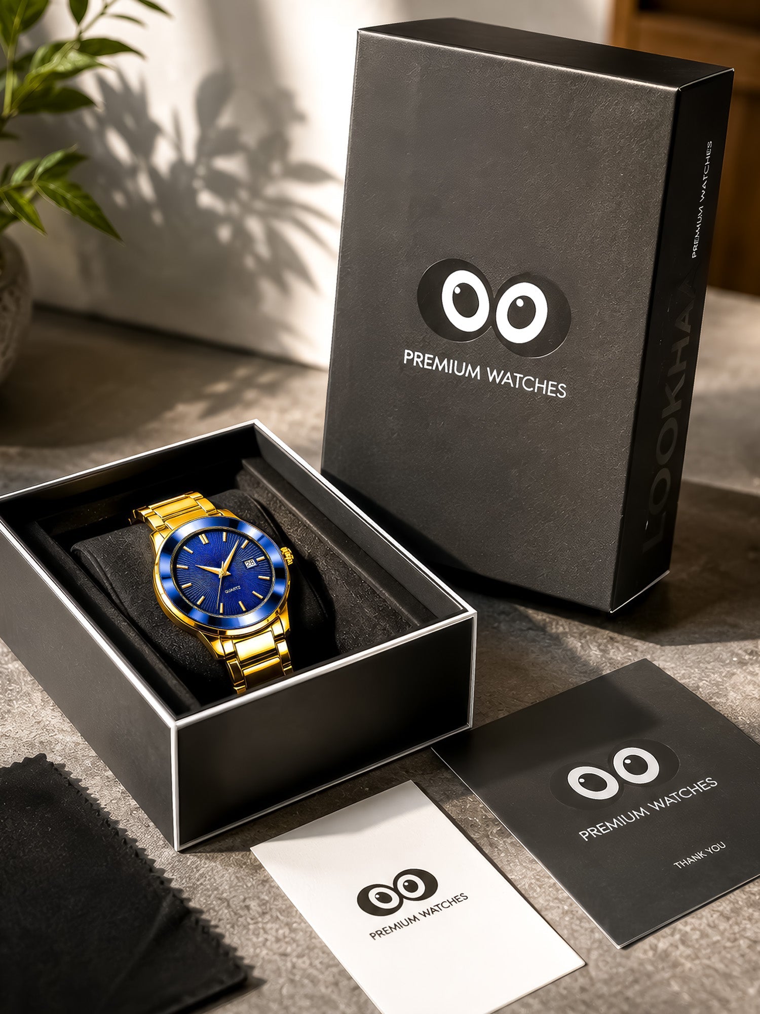 LOOKHAA Women Gold-Toned & Blue Textured Dial Analogue Watch with Date Display lookhaa