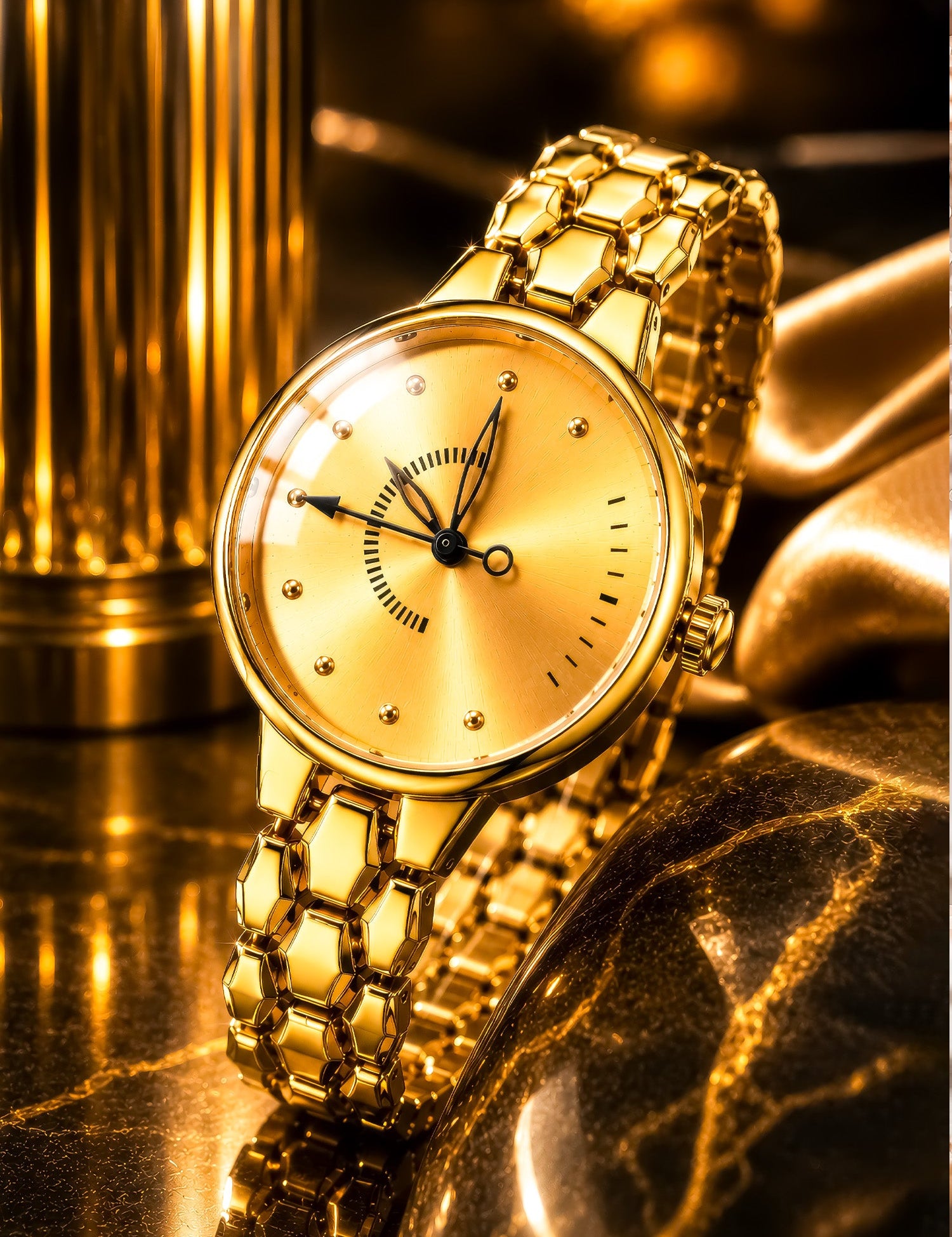 LOOKHAA Women Elegant Gold Toned Bracelet Style Analog Watch lookhaa