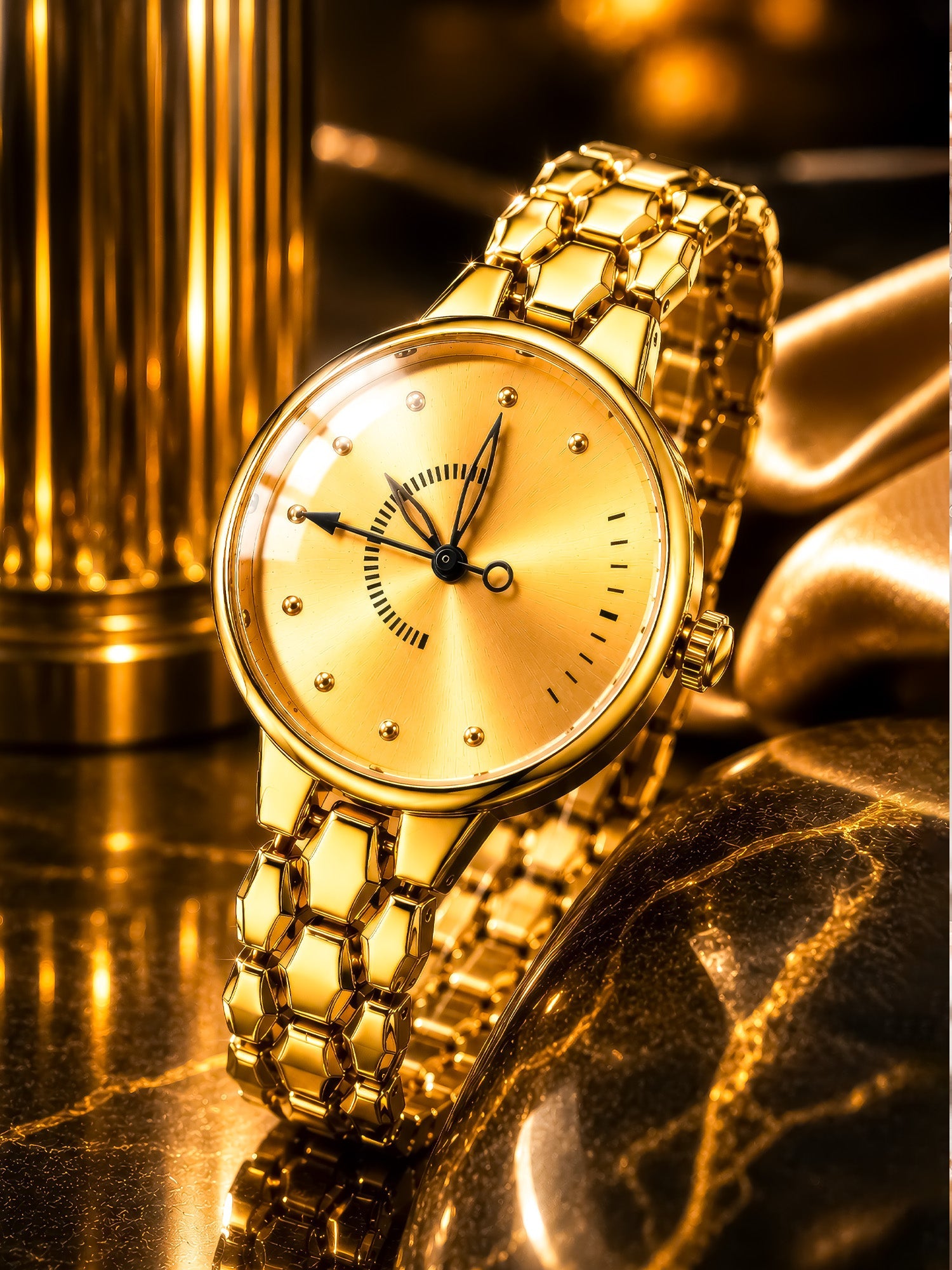 LOOKHAA Women Elegant Gold Toned Bracelet Style Analog Watch lookhaa