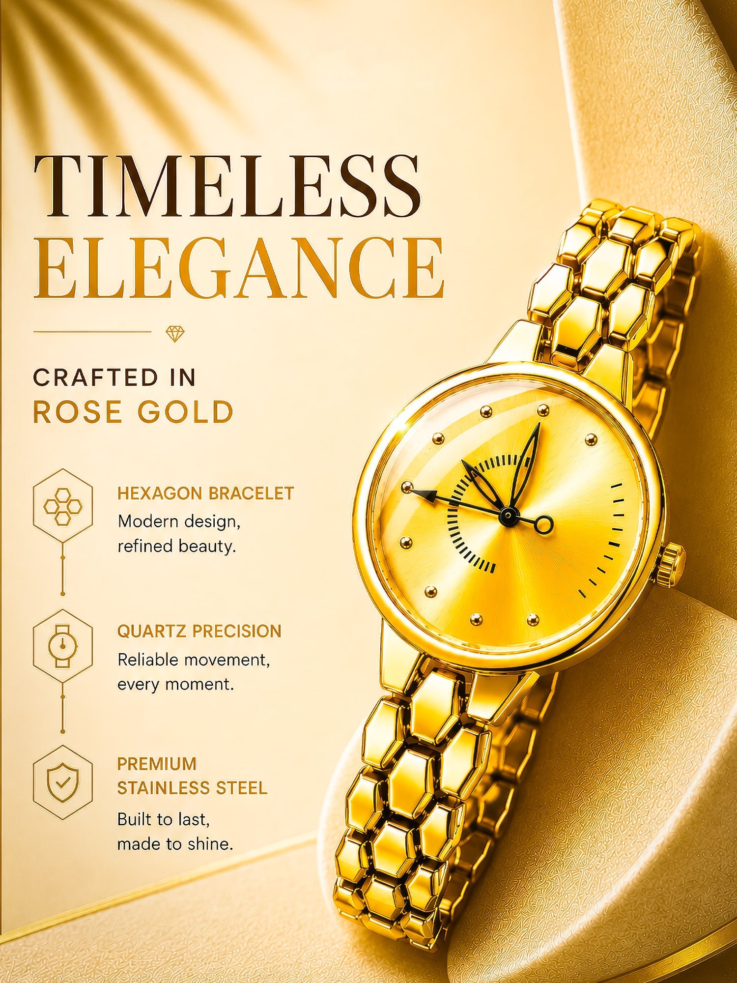 LOOKHAA Women Elegant Gold Toned Bracelet Style Analog Watch lookhaa