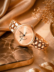 LOOKHAA Women Elegant Rose Gold Toned Bracelet Style Analog Watch lookhaa
