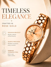 LOOKHAA Women Elegant Rose Gold Toned Bracelet Style Analog Watch lookhaa