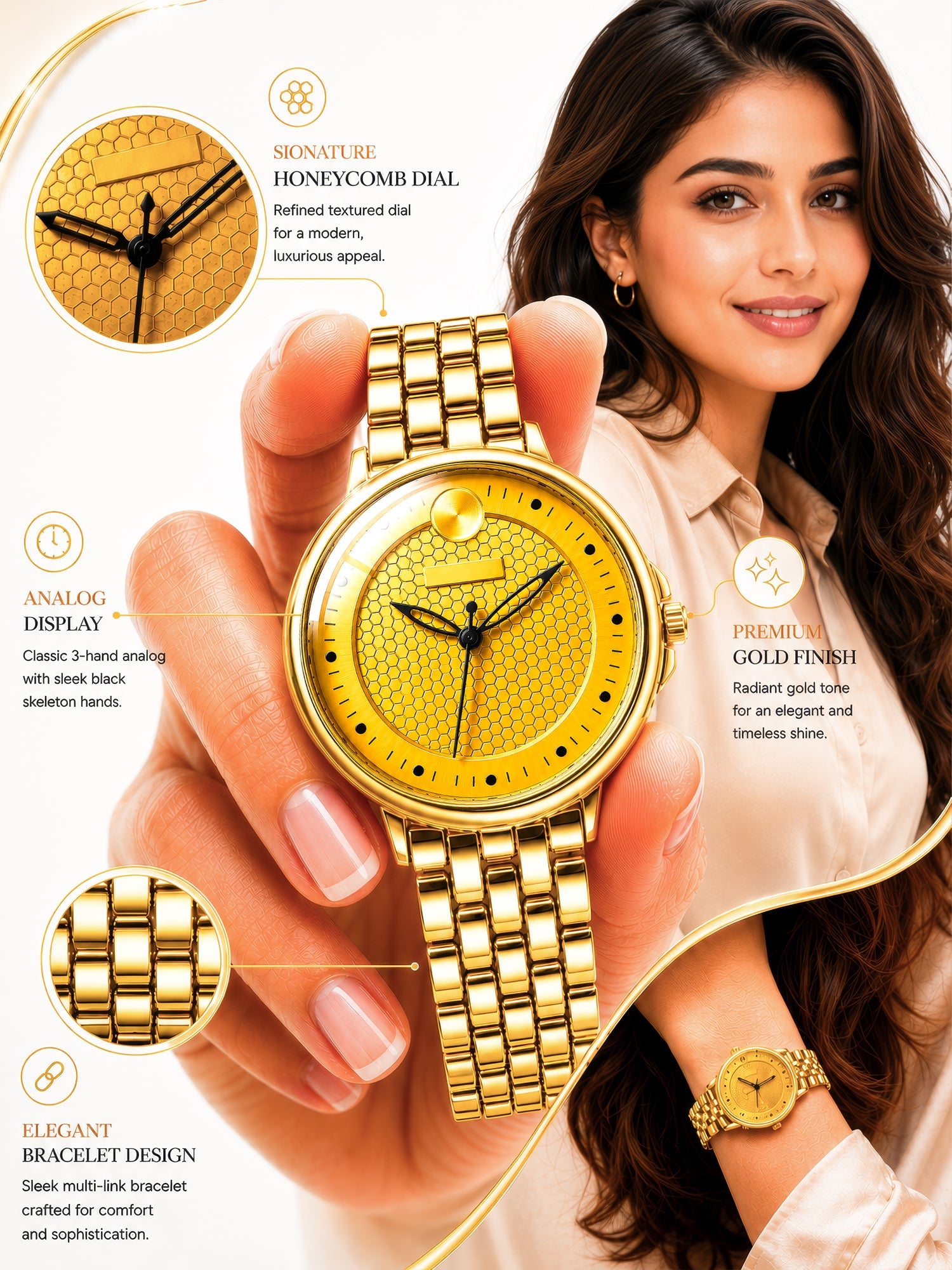 LOOKHAA Women Round Dial & Stainless Steel Bracelet Style Straps Analogue Watch lookhaa