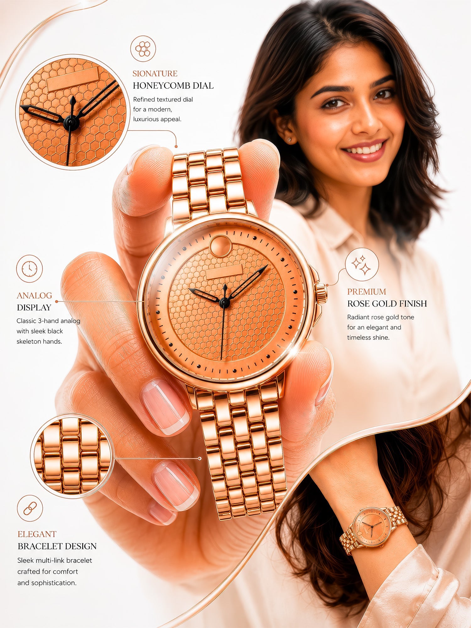 LOOKHAA Women Round Dial & Stainless Steel Bracelet Style Straps Analogue Watch lookhaa