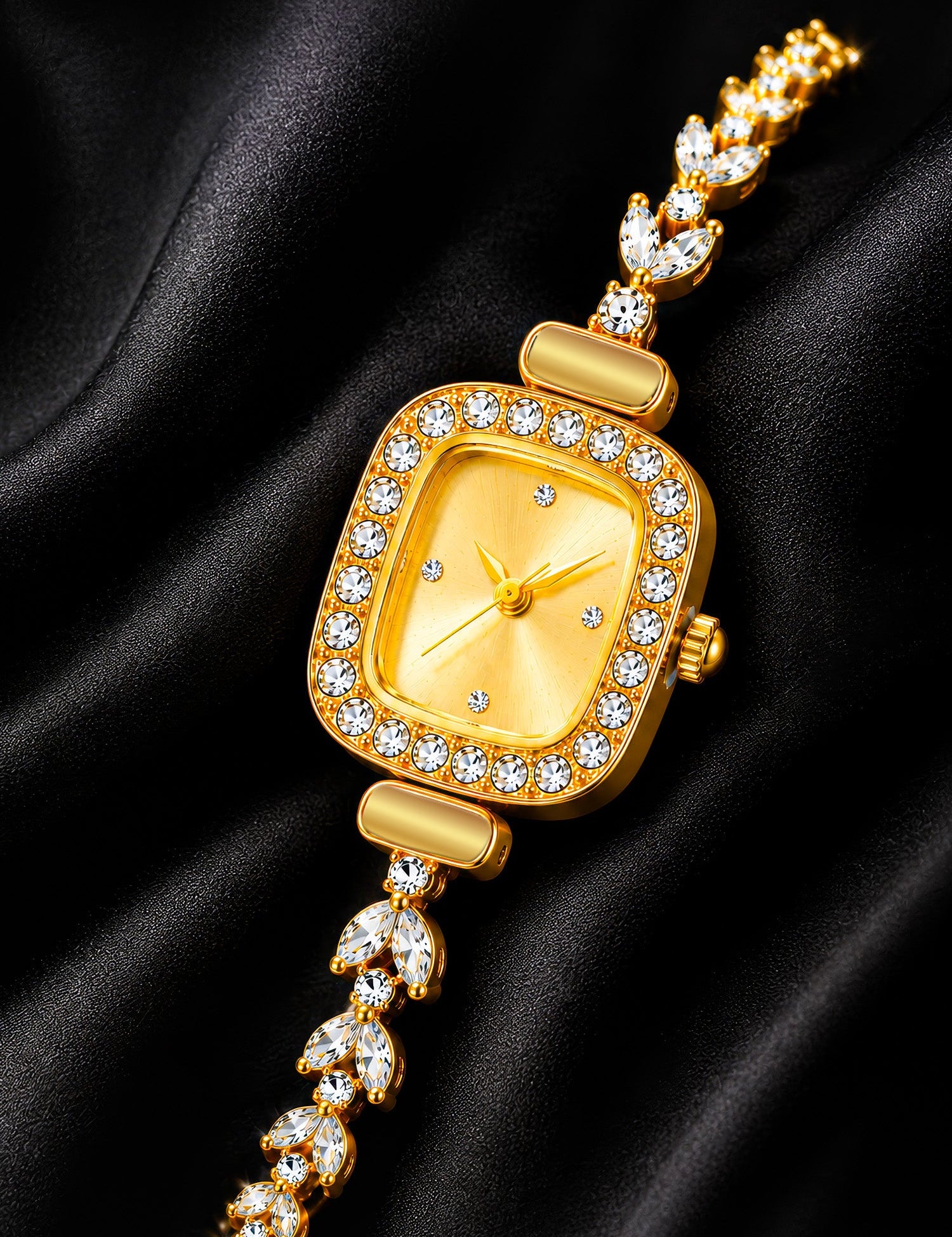 LOOKHAA Women's Gold Square Dial Crystal Bracelet Analog Watch lookhaa