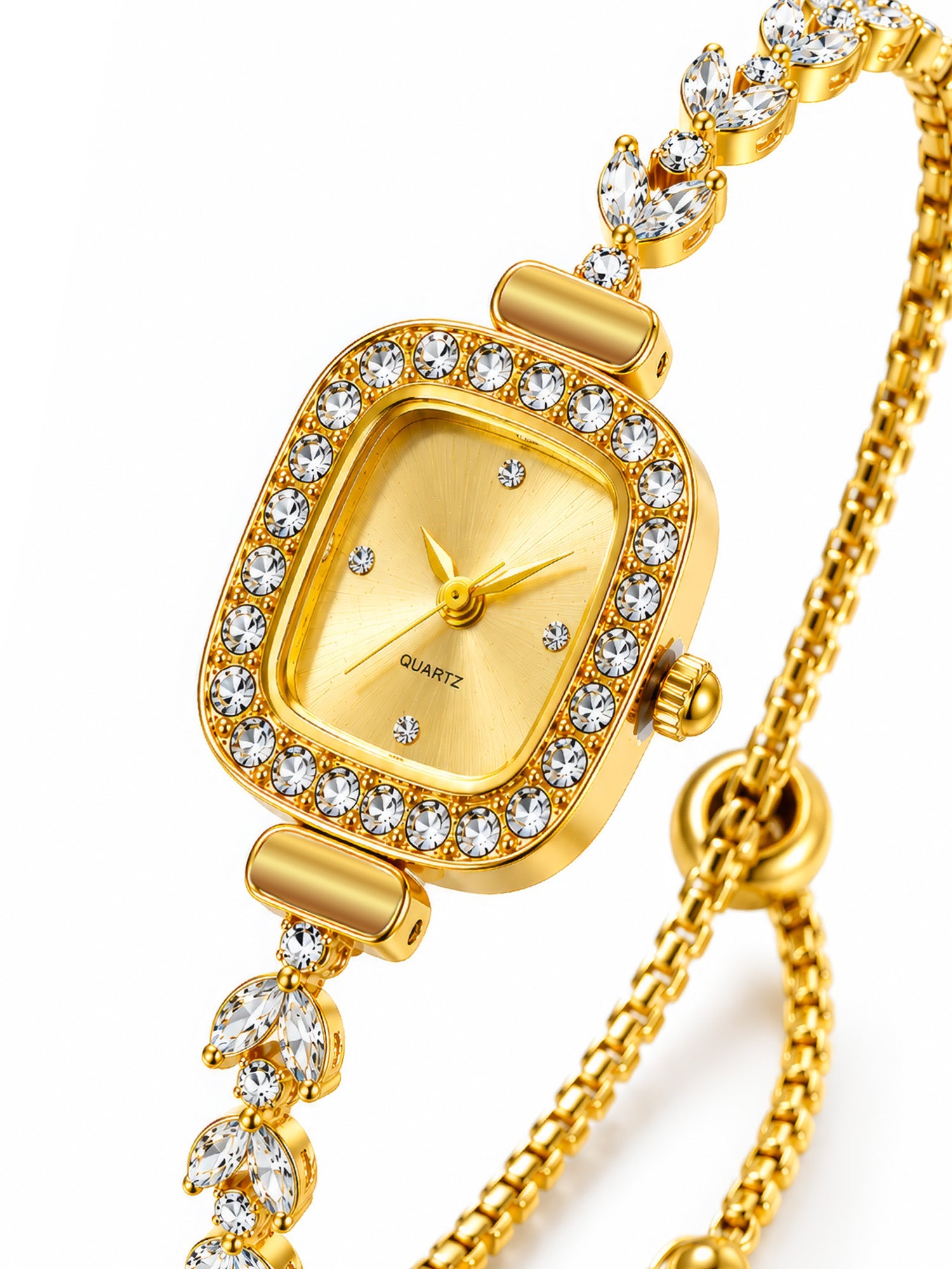 LOOKHAA Women's Gold Square Dial Crystal Bracelet Analog Watch lookhaa
