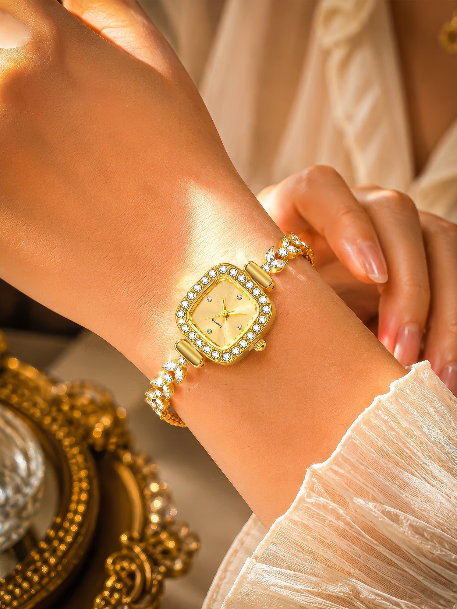 LOOKHAA Women's Gold Square Dial Crystal Bracelet Analog Watch lookhaa
