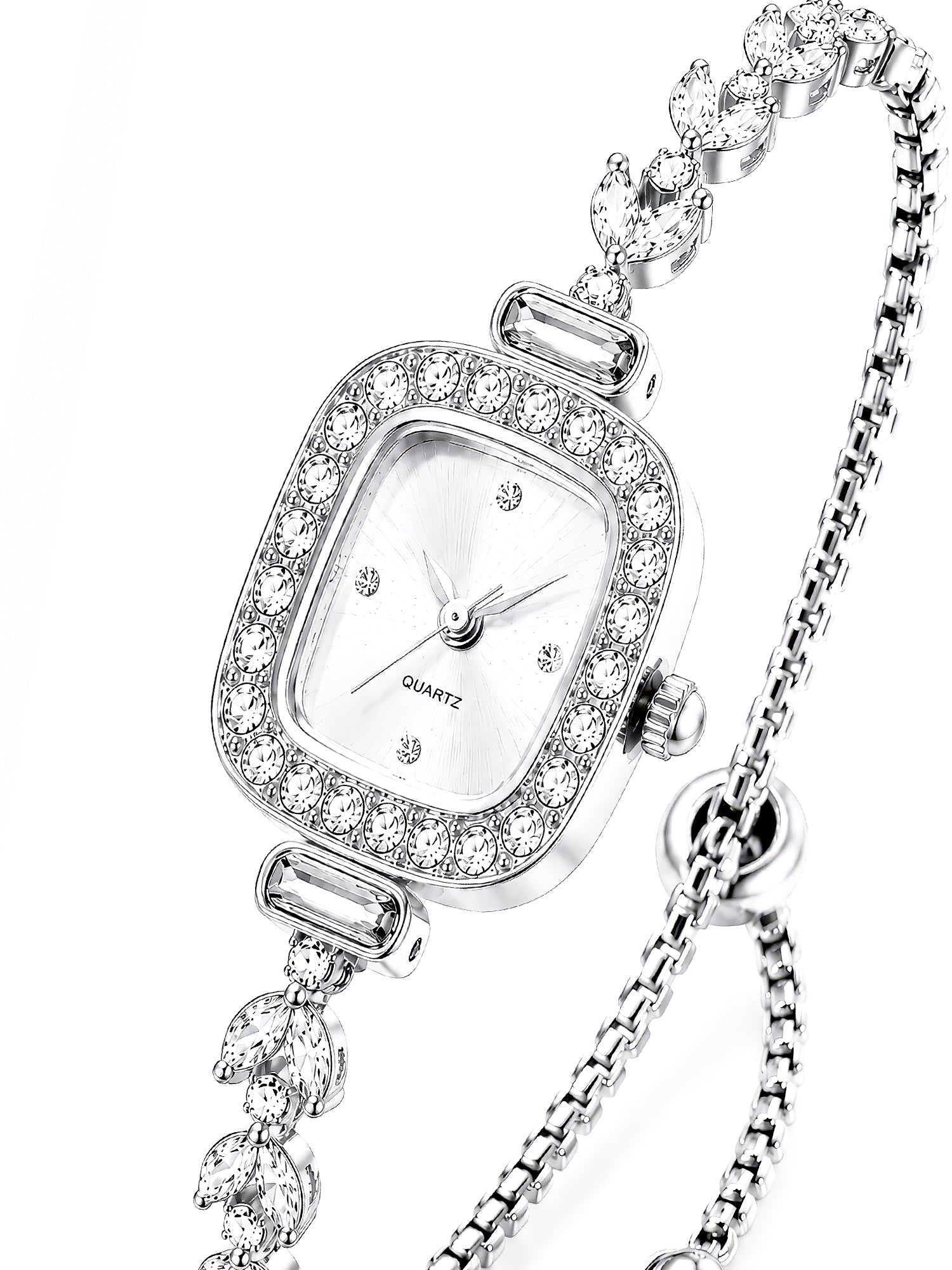 LOOKHAA Women's Silver Square Dial Crystal Bracelet Analog Watch lookhaa