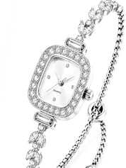 LOOKHAA Women's Silver Square Dial Crystal Bracelet Analog Watch lookhaa