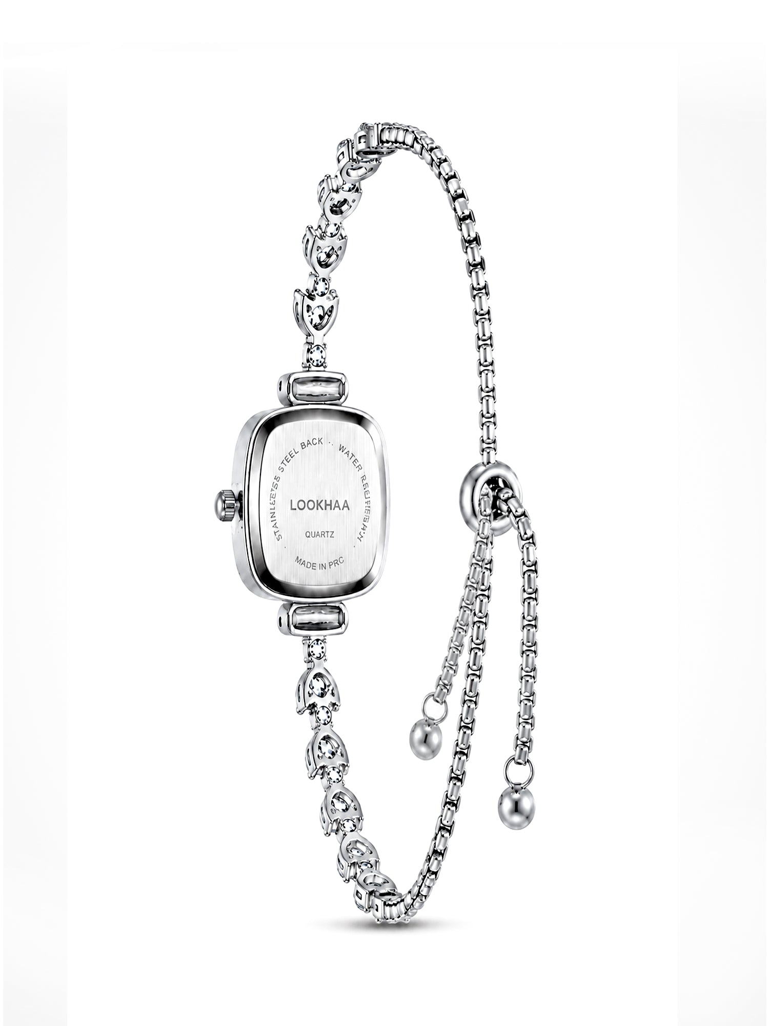 LOOKHAA Women's Silver Square Dial Crystal Bracelet Analog Watch lookhaa