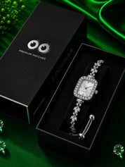 LOOKHAA Women's Silver Square Dial Crystal Bracelet Analog Watch lookhaa