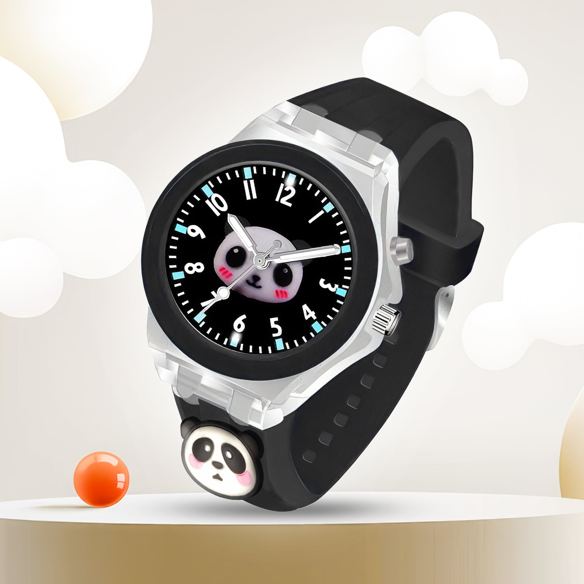 Lookhaa 3D Cute Panda Cartoon Watch with 7 Disco Lights Analog Watch for Boys - Blue lookhaa