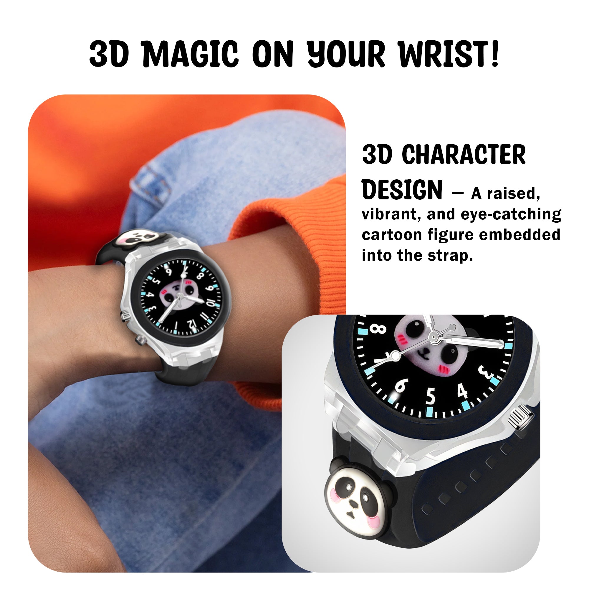 Lookhaa 3D Cute Panda Cartoon Watch with 7 Disco Lights Analog Watch for Boys - Blue lookhaa