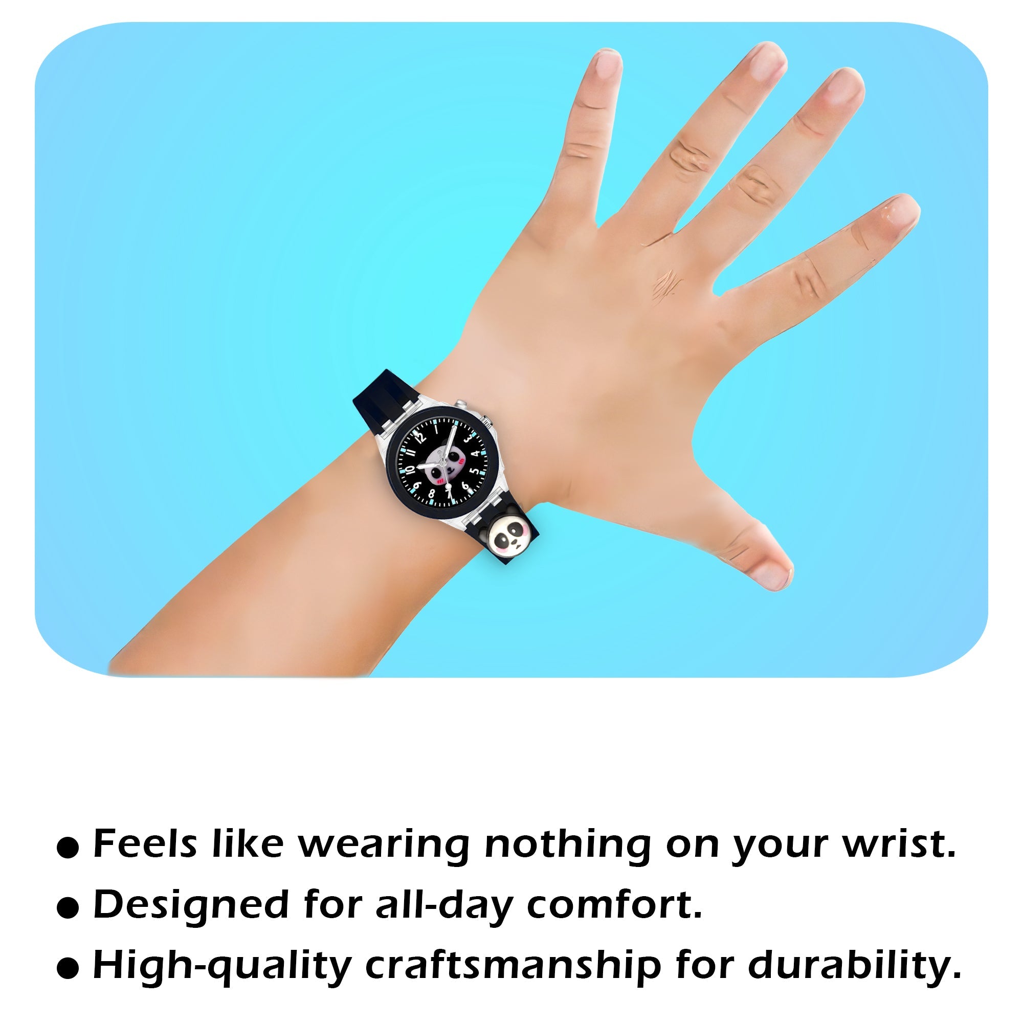 Lookhaa 3D Cute Panda Cartoon Watch with 7 Disco Lights Analog Watch for Boys - Blue lookhaa