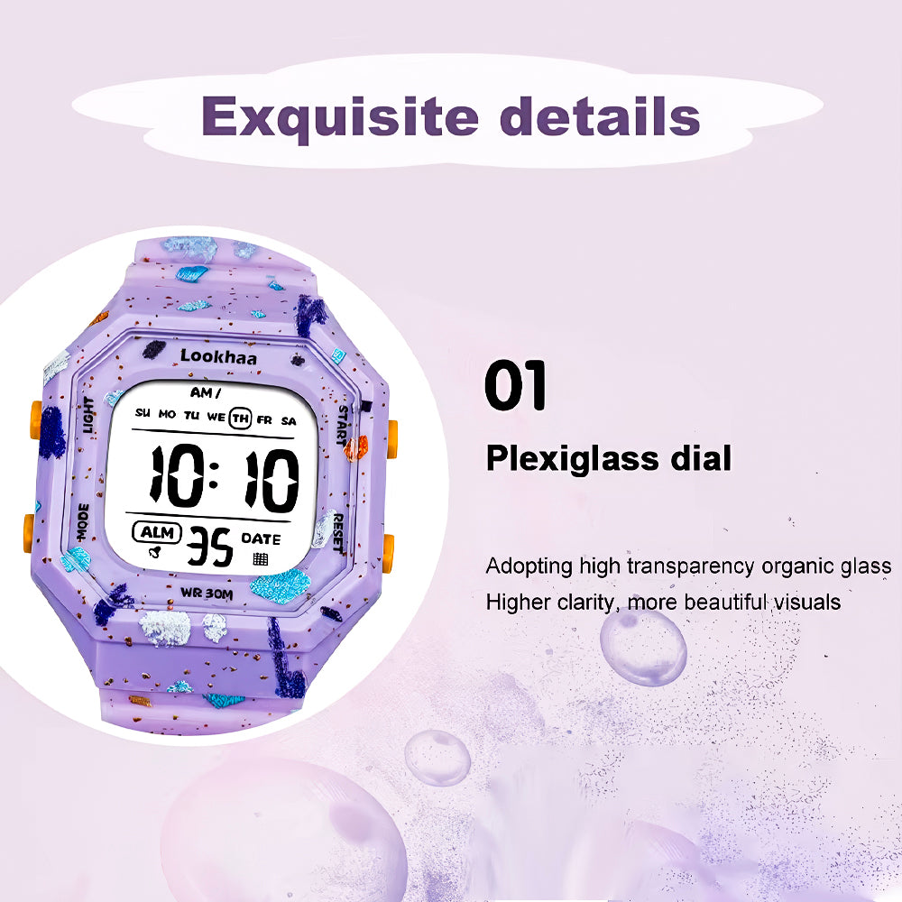 Lookhaa Cartoon Cute Colorful Sport Waterpoof Digital Watch For Kids - Purple