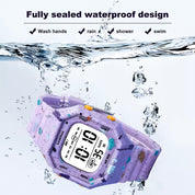 Lookhaa Cartoon Cute Colorful Paint Waterpoof Digital Watch For Kids - Purple