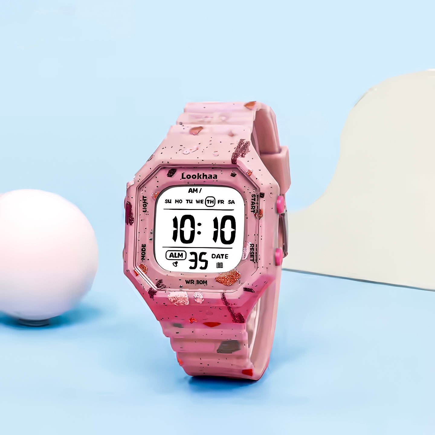 Lookhaa Cartoon Cute Colorful Paint Waterpoof Digital Watch For Kids - Pink