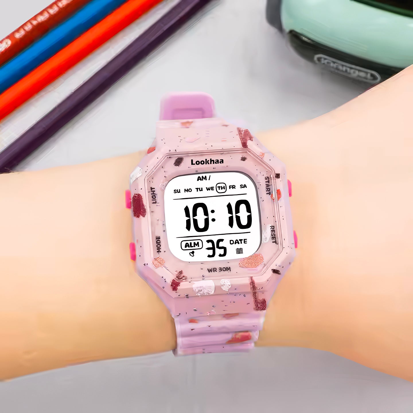 Lookhaa Cartoon Cute Colorful Paint Waterpoof Digital Watch For Kids - Pink