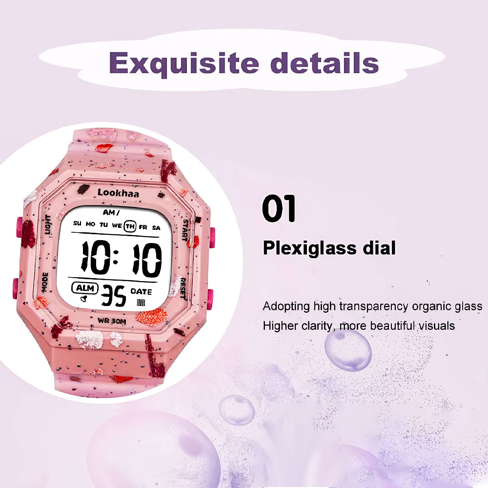 Lookhaa Cartoon Cute Colorful Paint Waterpoof Digital Watch For Kids - Pink