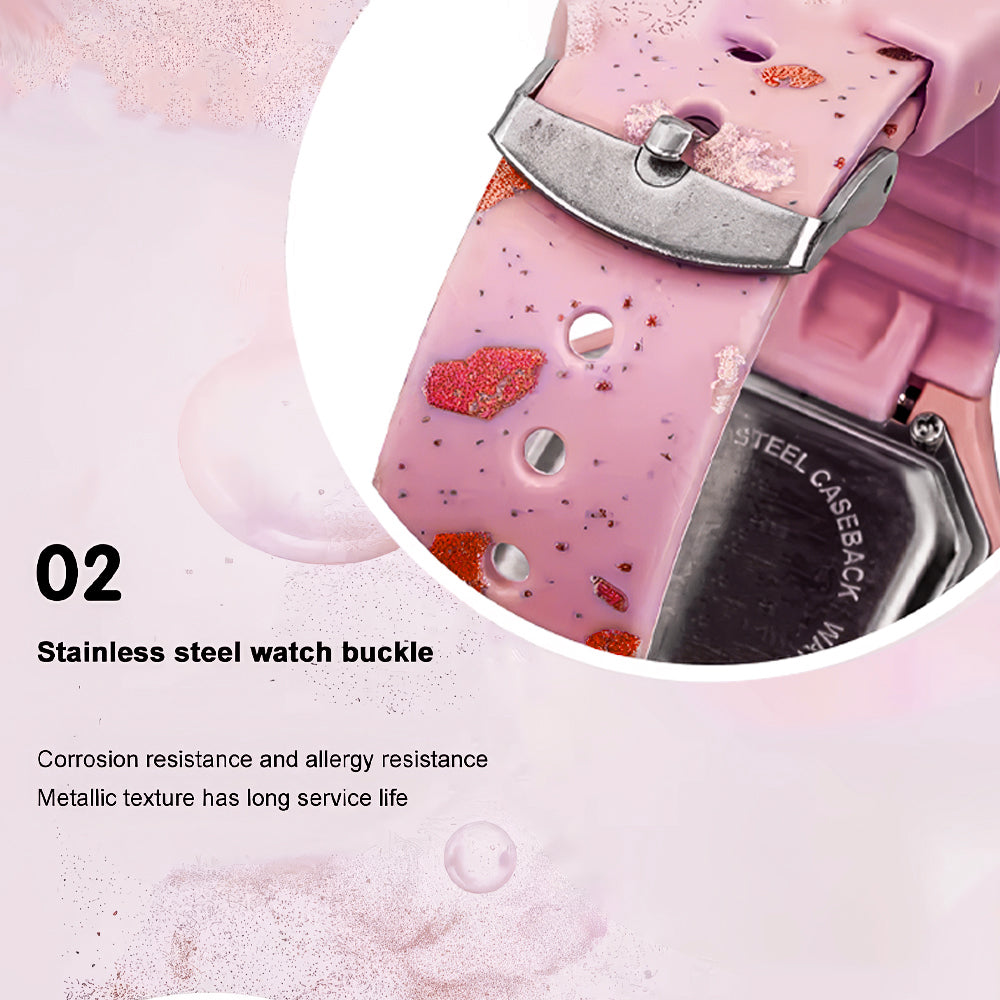 Lookhaa Cartoon Cute Colorful Paint Waterpoof Digital Watch For Kids - Pink