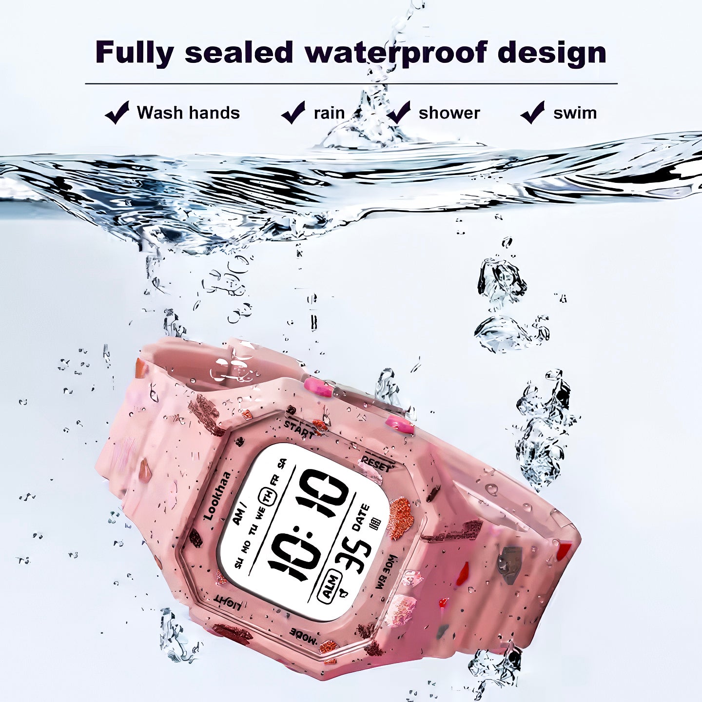 Lookhaa Cartoon Cute Colorful Paint Waterpoof Digital Watch For Kids - Pink
