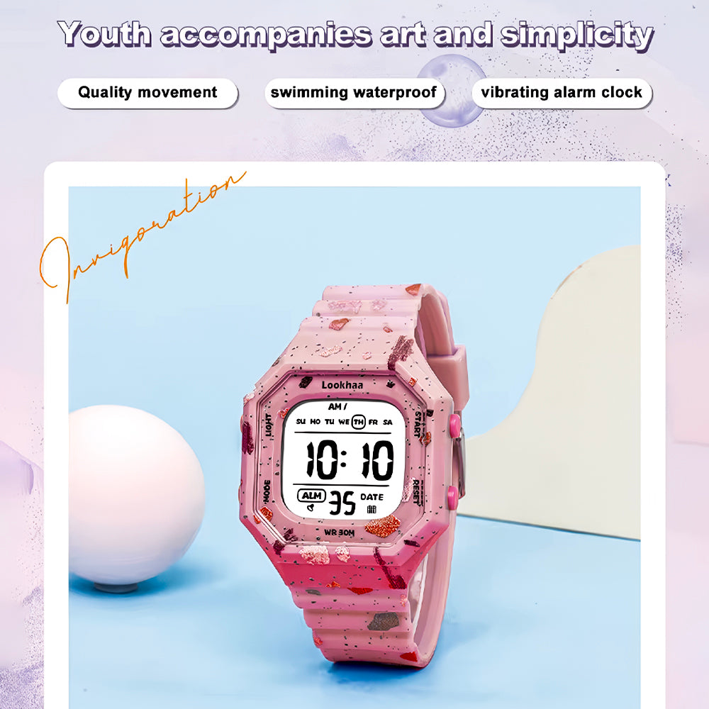 Lookhaa Cartoon Cute Colorful Paint Waterpoof Digital Watch For Kids - Pink