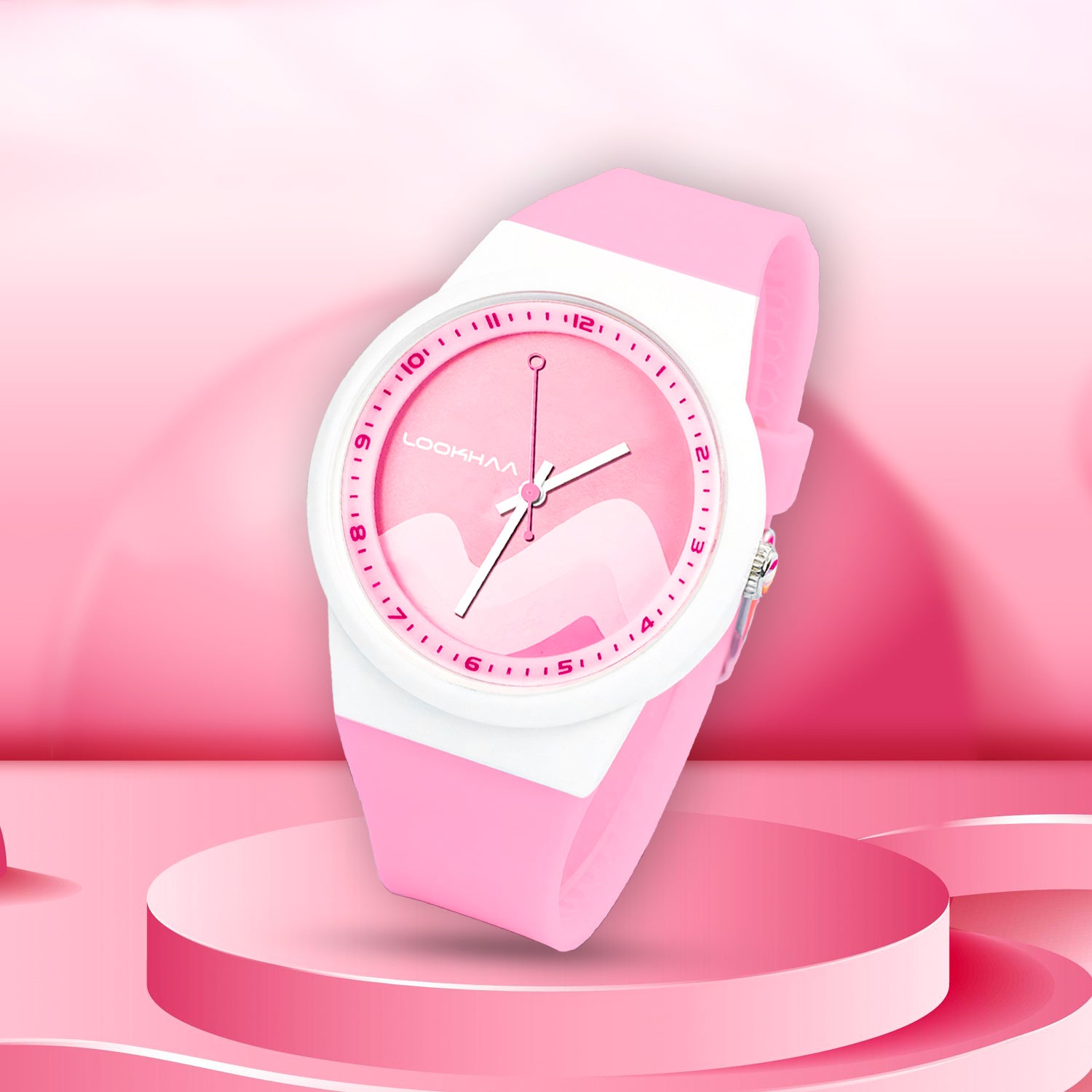 Lookhaa Analog DialLayers Design Waterproof Wristwatch for Girls - Pink