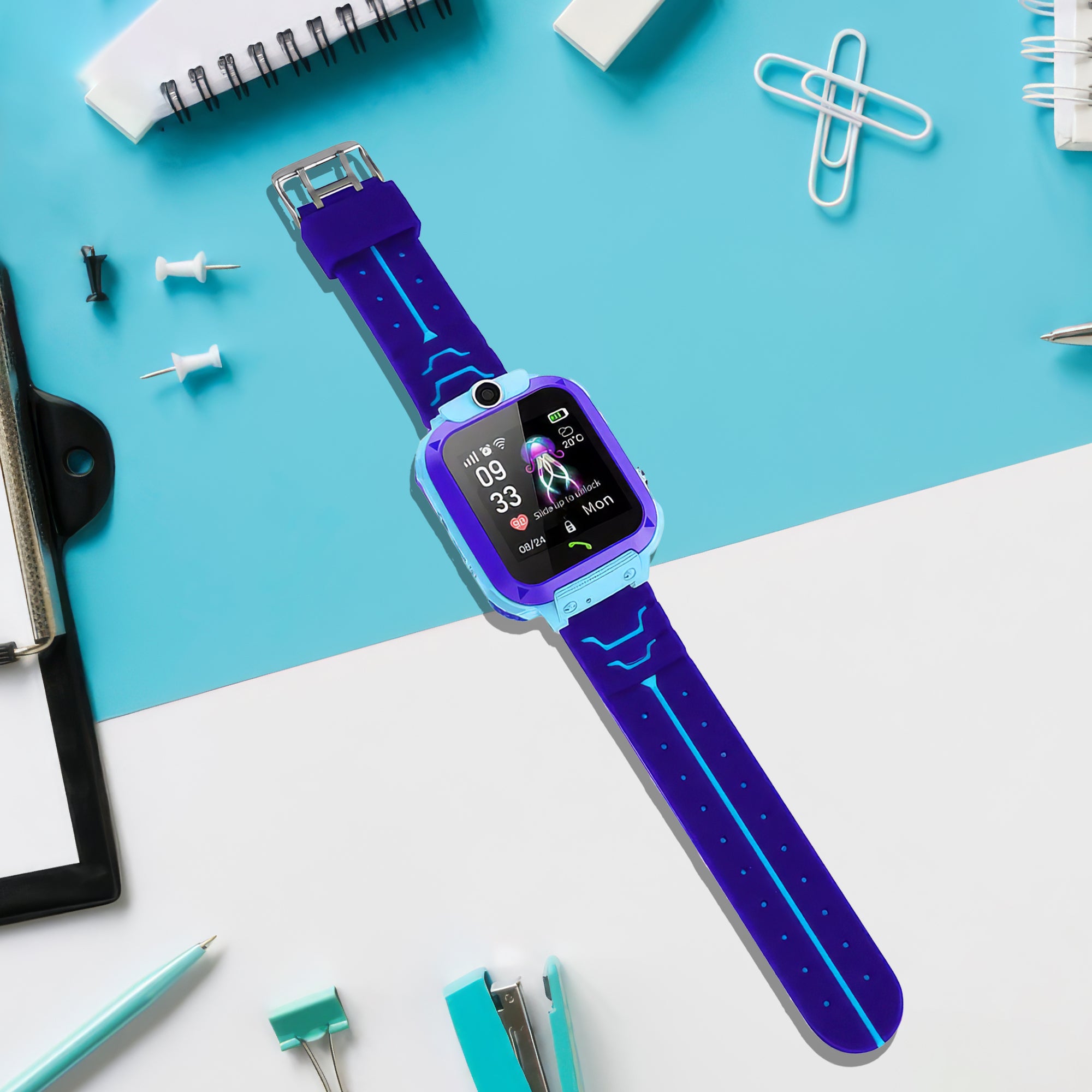 Lookhaa Kids Smart Calling Watch Daily Life Waterproof Smart Watch With SIM Card Flashlight camera SOS Smart For Boys (Blue)