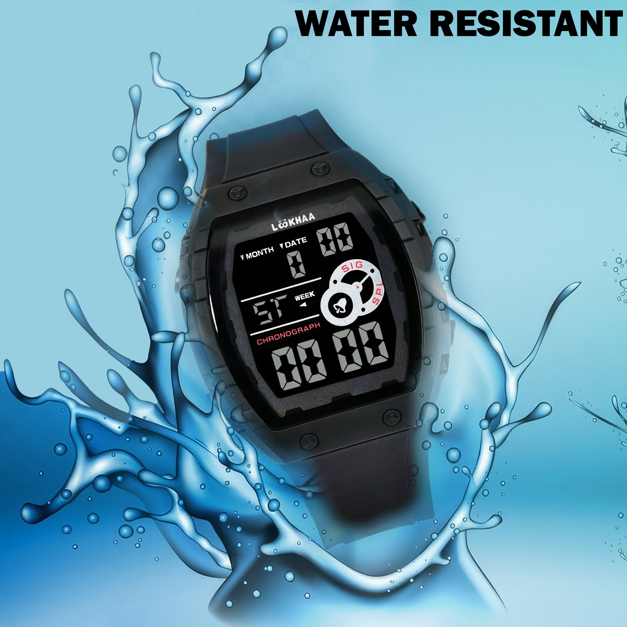 Lookhaa Kids Digital Multi Functional Watch Outdoor Waterproof Date Luminous LED Digital Watch - Black lookhaa