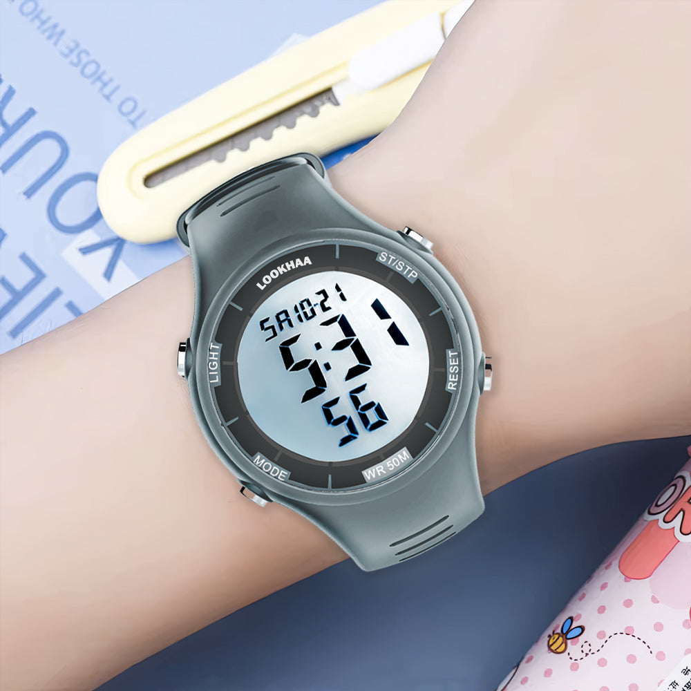 Lookhaa Sports Watch Multi functional Big Screen Watch For Kids Digital Sports Luminous Chronograph Day Date Alarm Stopwatch Casual Sports Wrist Watch For Boy - Grey lookhaa