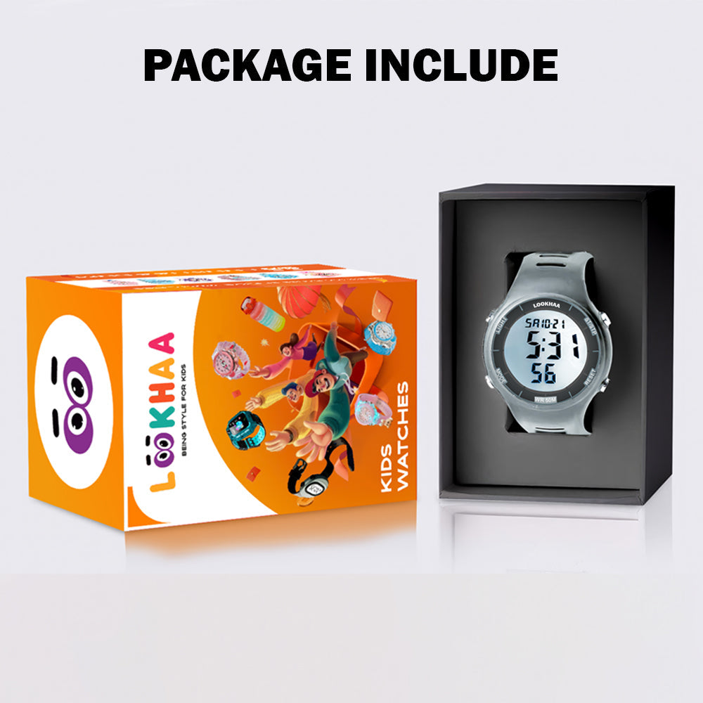 Lookhaa Sports Watch Multi functional Big Screen Watch For Kids Digital Sports Luminous Chronograph Day Date Alarm Stopwatch Casual Sports Wrist Watch For Boy - Grey lookhaa