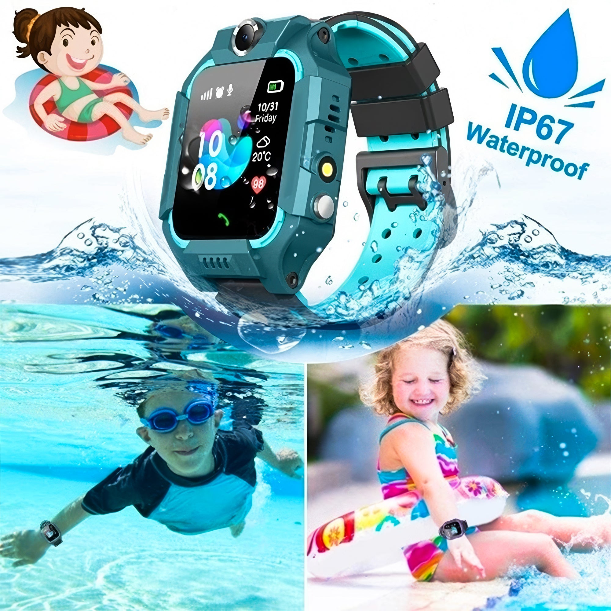 Lookhaa Kids Calling SOS LBS Location Tracking Smart Watch with HD Camera for Boys and Girls - Green