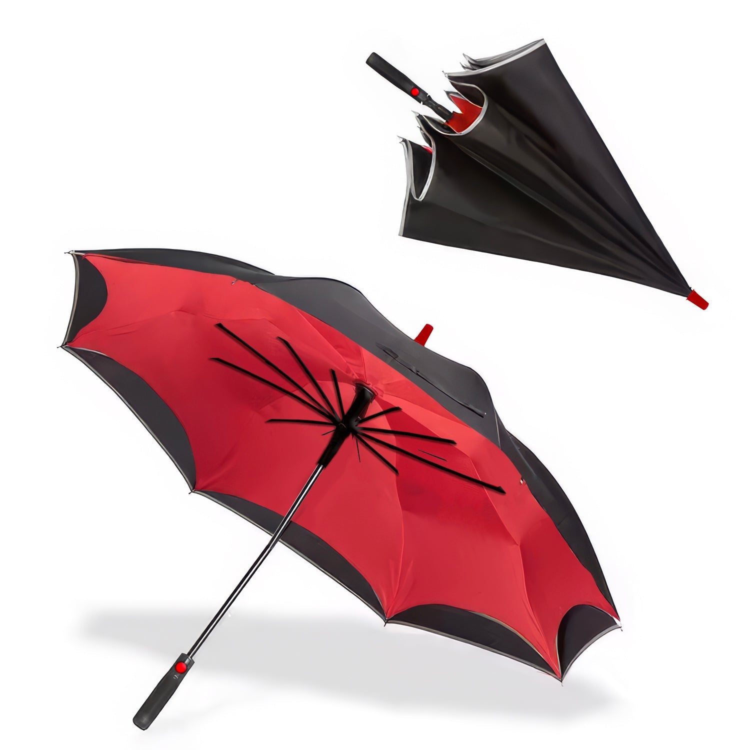 Lookhaa Inverted Double Layer Stylish Windproof Umbrella for Men & Women, UV-Resistant Umbrella (Black, Red) lookhaa