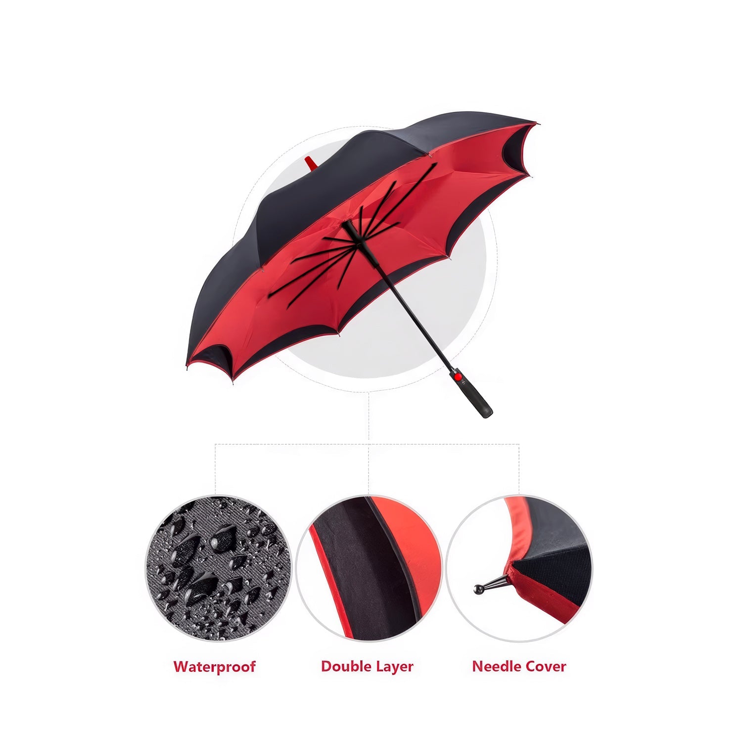 Lookhaa Inverted Double Layer Stylish Windproof Umbrella for Men & Women, UV-Resistant Umbrella (Black, Red) lookhaa