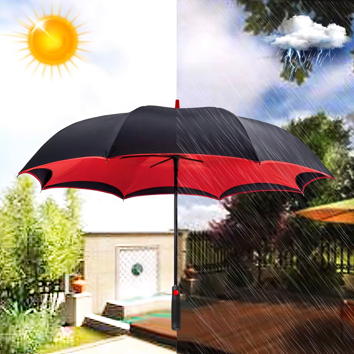 Lookhaa Inverted Double Layer Stylish Windproof Umbrella for Men & Women, UV-Resistant Umbrella (Black, Red) lookhaa