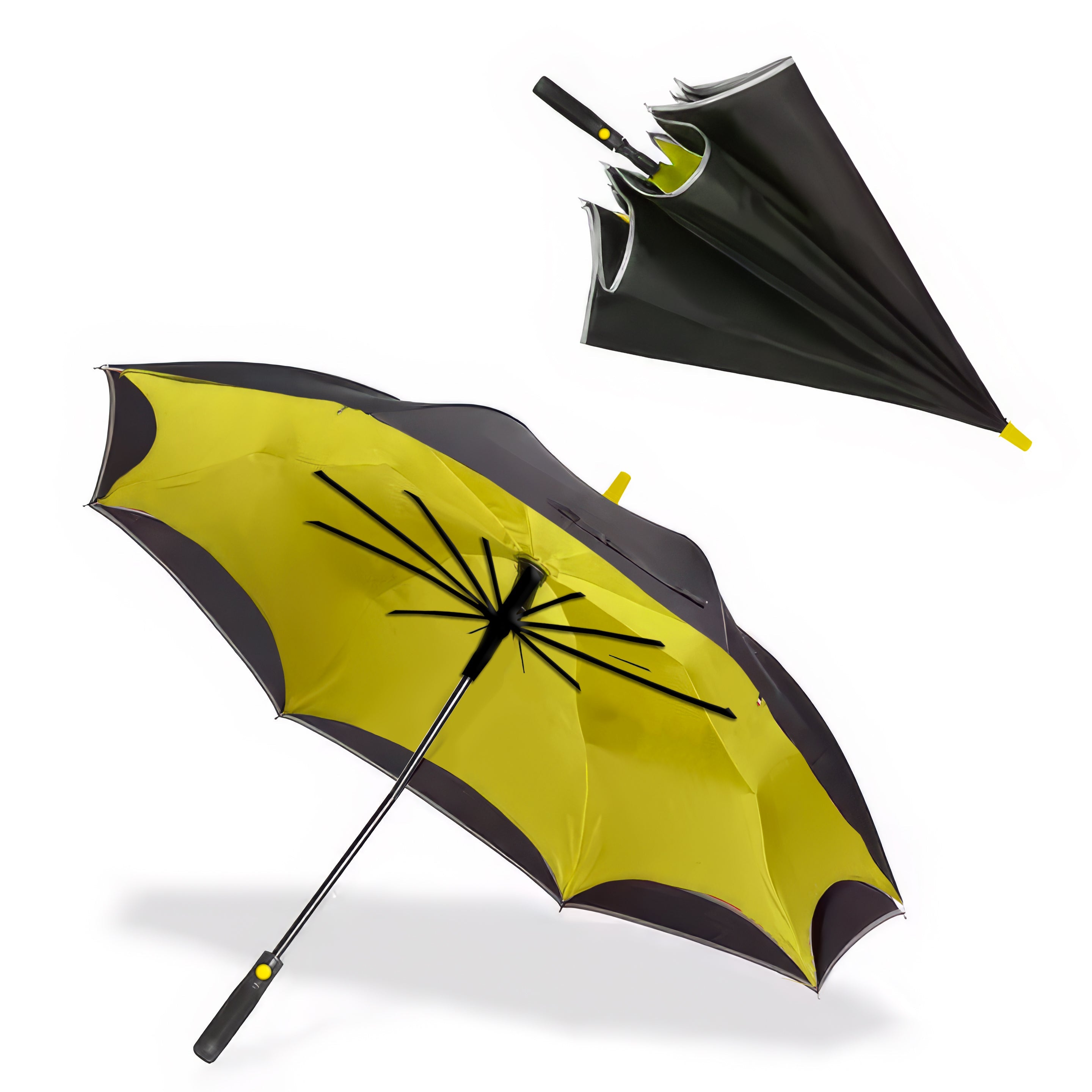 Lookhaa Inverted Double Layer Stylish Windproof Umbrella for Men & Women, UV-Resistant Umbrella (Black, Yellow) lookhaa