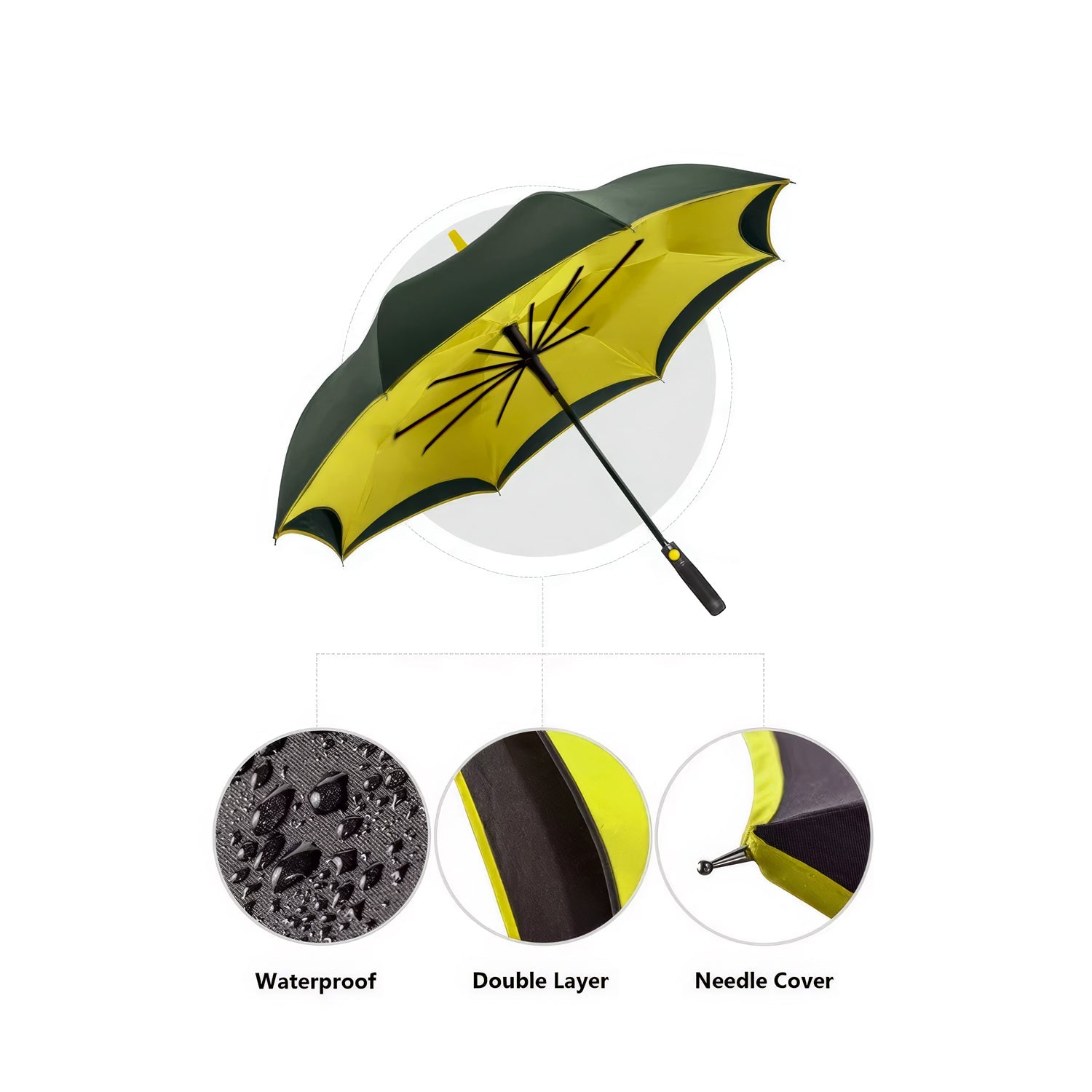 Lookhaa Inverted Double Layer Stylish Windproof Umbrella for Men & Women, UV-Resistant Umbrella (Black, Yellow) lookhaa