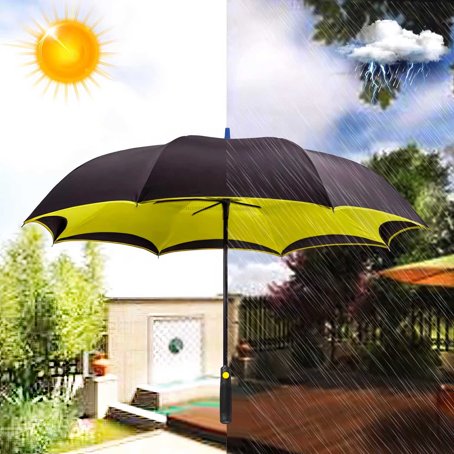 Lookhaa Inverted Double Layer Stylish Windproof Umbrella for Men & Women, UV-Resistant Umbrella (Black, Yellow) lookhaa