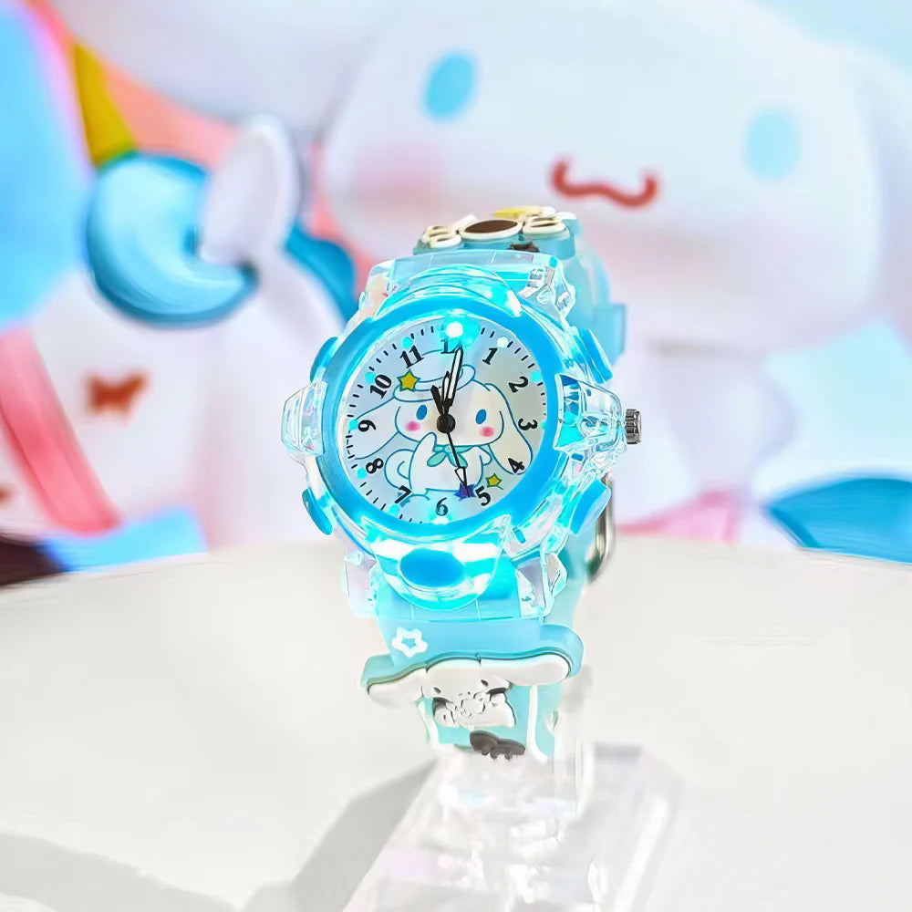 Kitty & Rabbit Cartoon Analog Light Watch Combo - Pink & Blue (Combo)