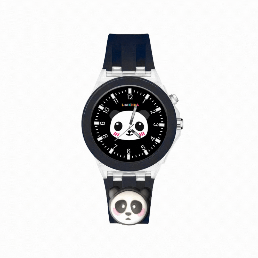 Lookhaa 3D Cute Panda Cartoon Watch with 7 Disco Lights Analog Watch for Boys - Black lookhaa