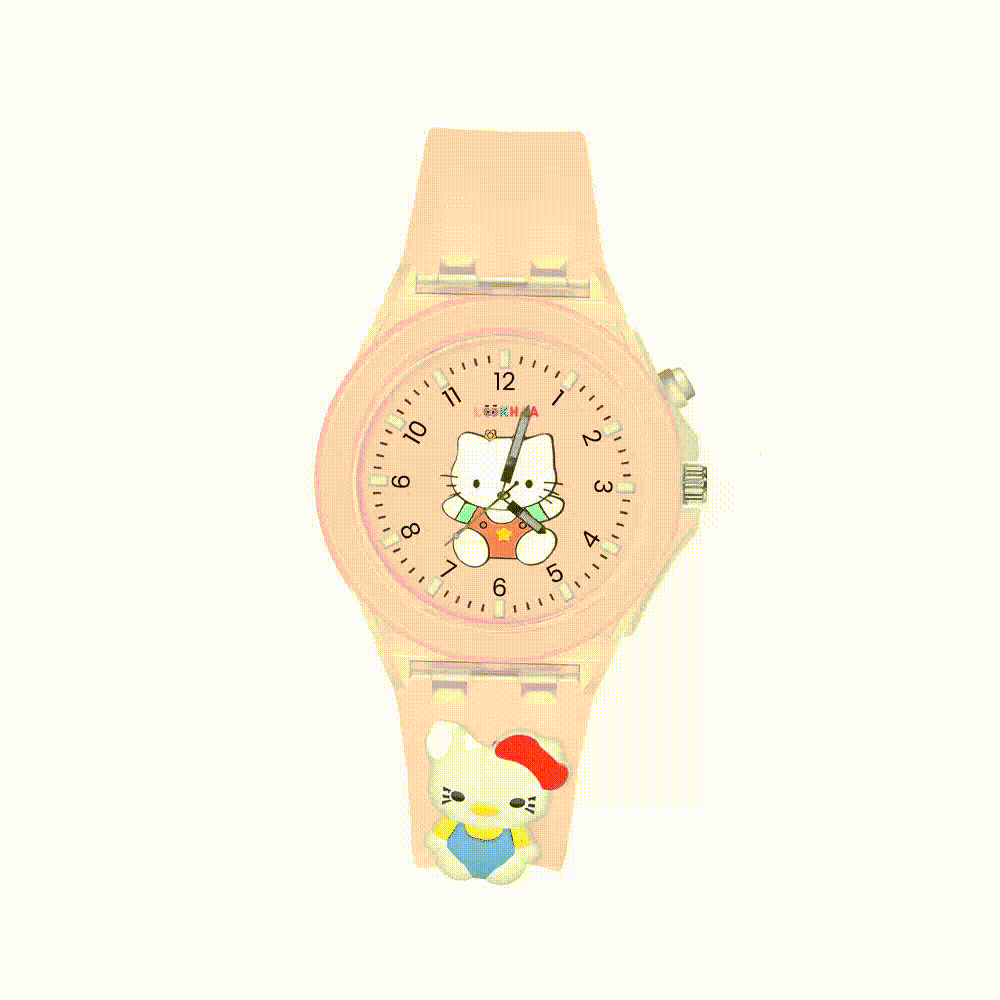 Lookhaa 3D Cute Cartoon Watch with 7 Disco Lights Analog Watch for Girls - Pink lookhaa
